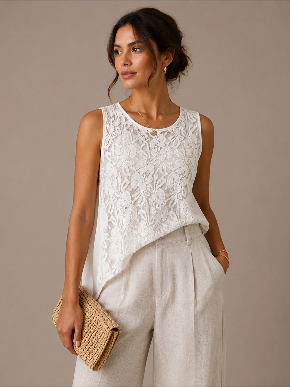 Heart Soul Cream Lace high and low Blouse Sheer Sz XL. Flare back armless.